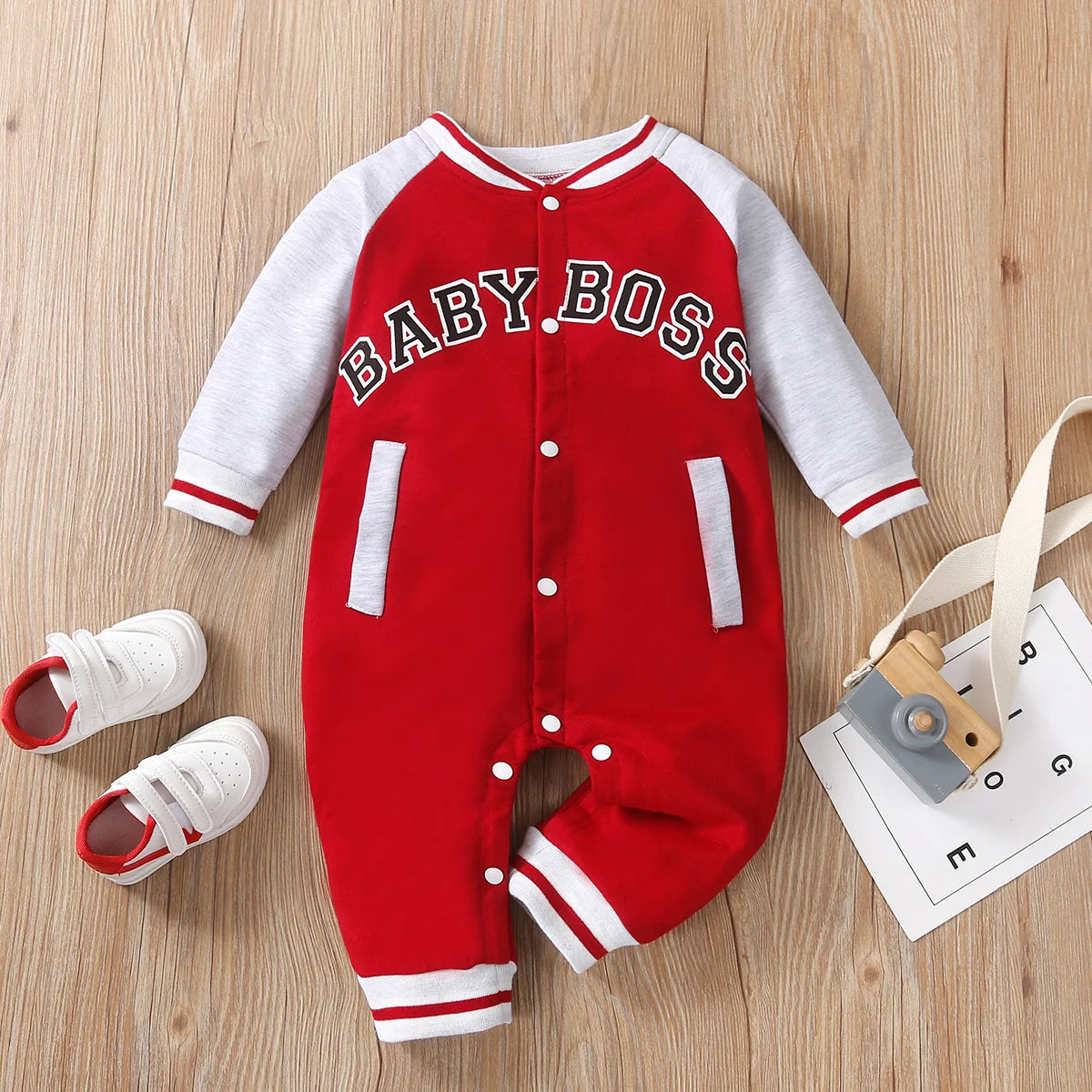 Cute Personalized Baby Boy Jumpsuit Fashionable Letter Print Long Sleeved Round Neck Comfortable Clothing for Infants