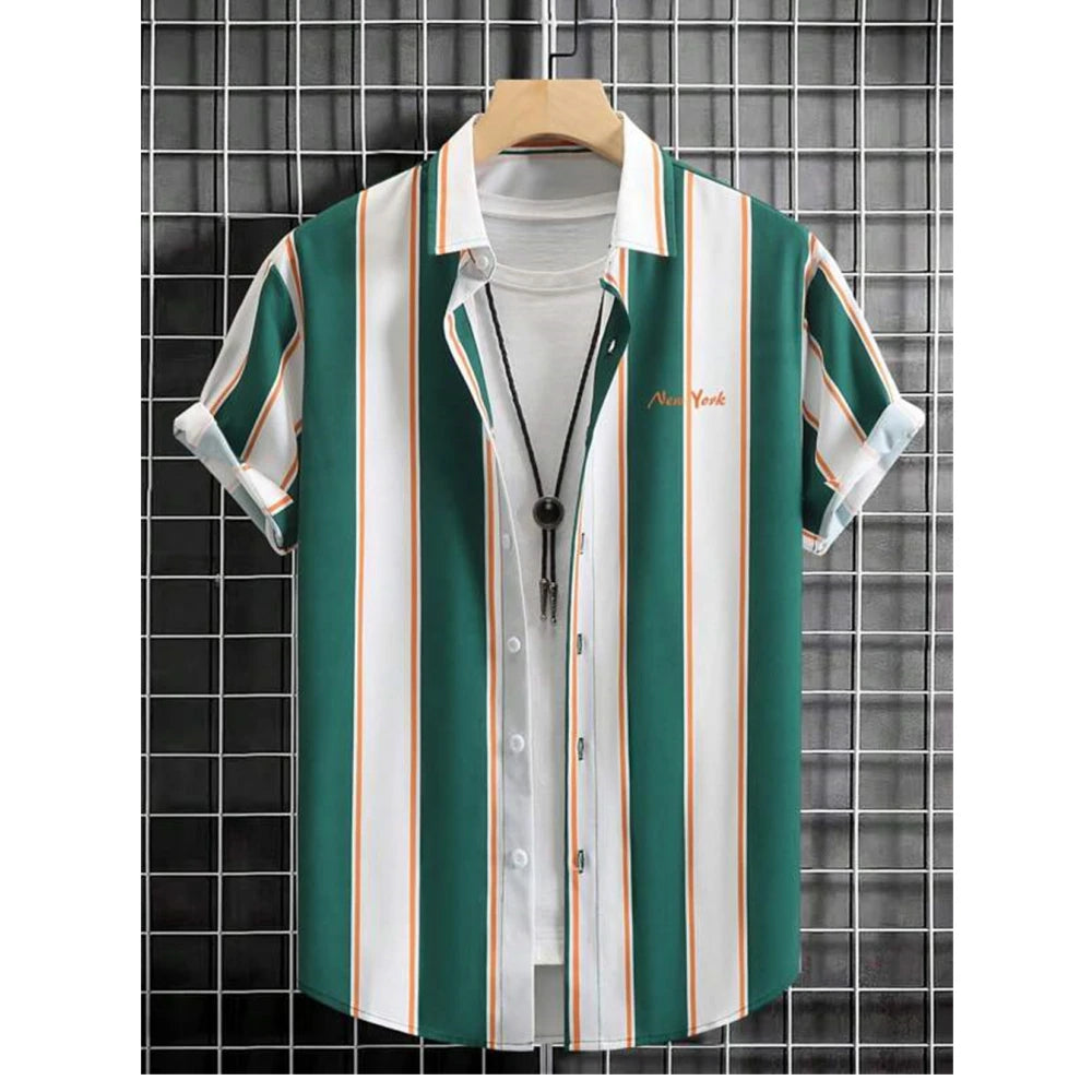 Summer Fashion Striped 3D Print Men's Shirts Basic Graphicsbutton Short Sleeve Lapel Streetwear Hawaiian Blouse Shirts for Men