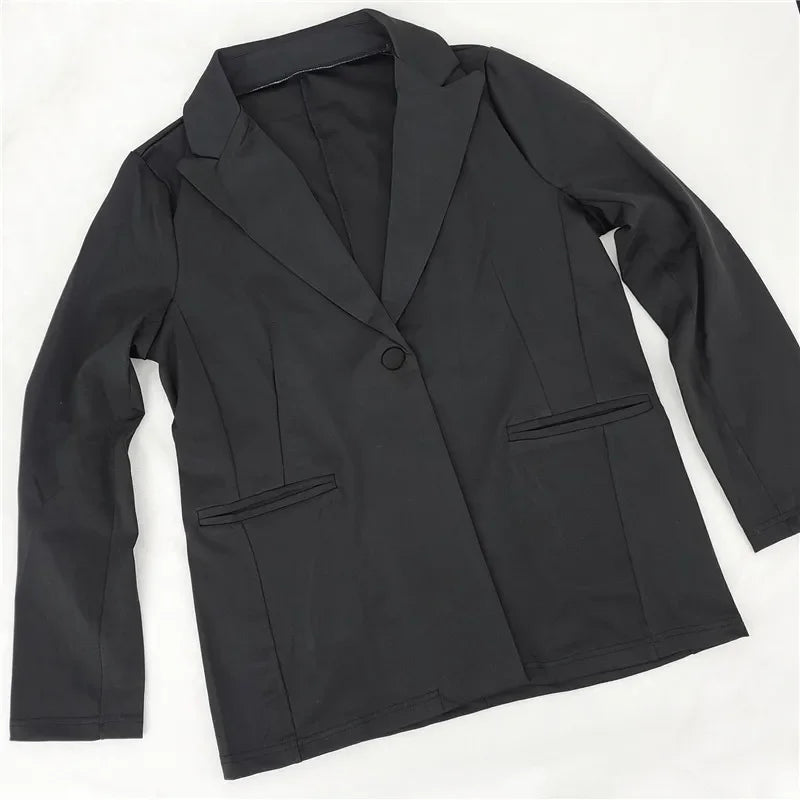 Solid Casual Two Piece Set for Women Matching Sets Outfits Long Sleeve Blazer Coat and Shorts Office Lady Elegant Business Suits