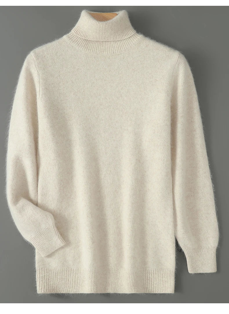 2024 Autumn Winter New Men's Casual High Collar Mink Cashmere Sweater Versatile Loose Pullover Knitted Sweater Warm Base Sweater