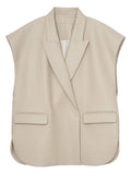 Lautaro-Women's Light Soft Faux Leather Vest, Lapel, Elegant, Luxury, Designer, Sleeveless Jacket, Spring, Autumn Fashion, Black