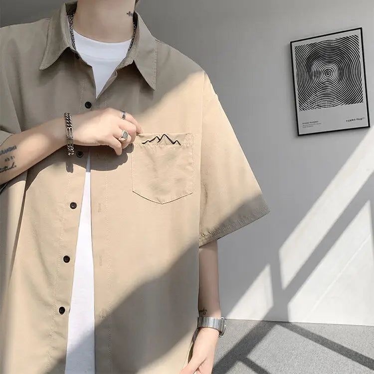 LEGIBLE Spring Summer Solid Shirts Men Casual Oversized Three Quarter Shirts Male Loose Fit Shirt for Man
