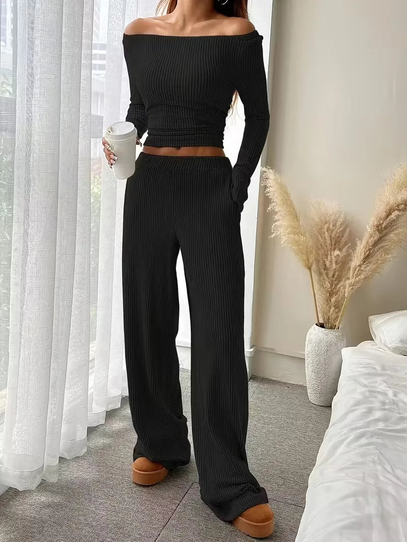 Casual Workout Two Piece Sets Woman Outfits Crop Long Sleeves Tops Long Pants Tracksuit Suit Summer And Fall 2026 New Lounge Set