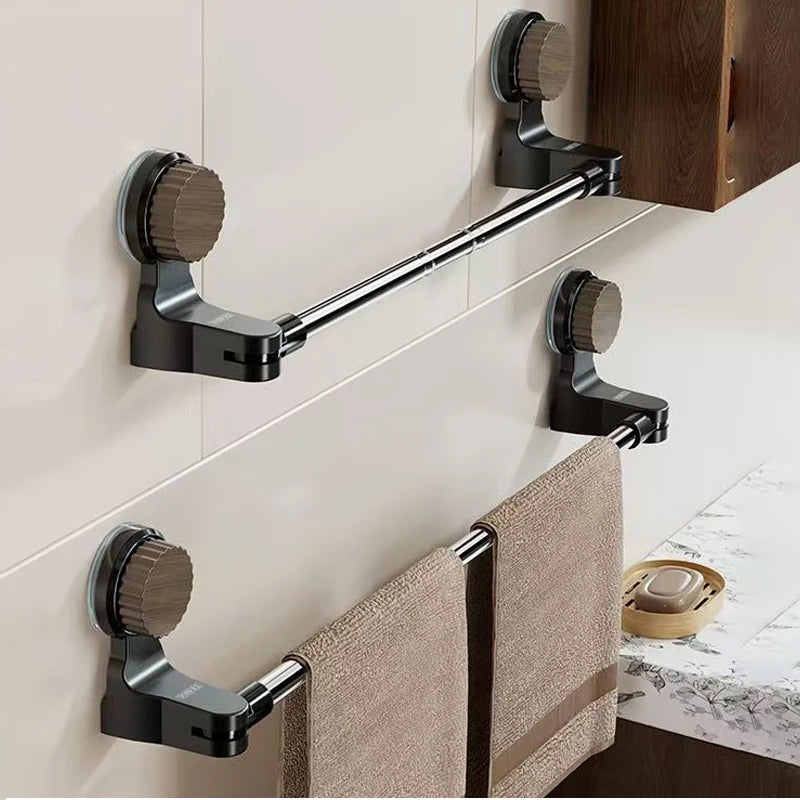 Retractable Suction Cup Wall Towel Rack no drilling Single Rod Towel Holder Kitchen Bathroom Organizer She