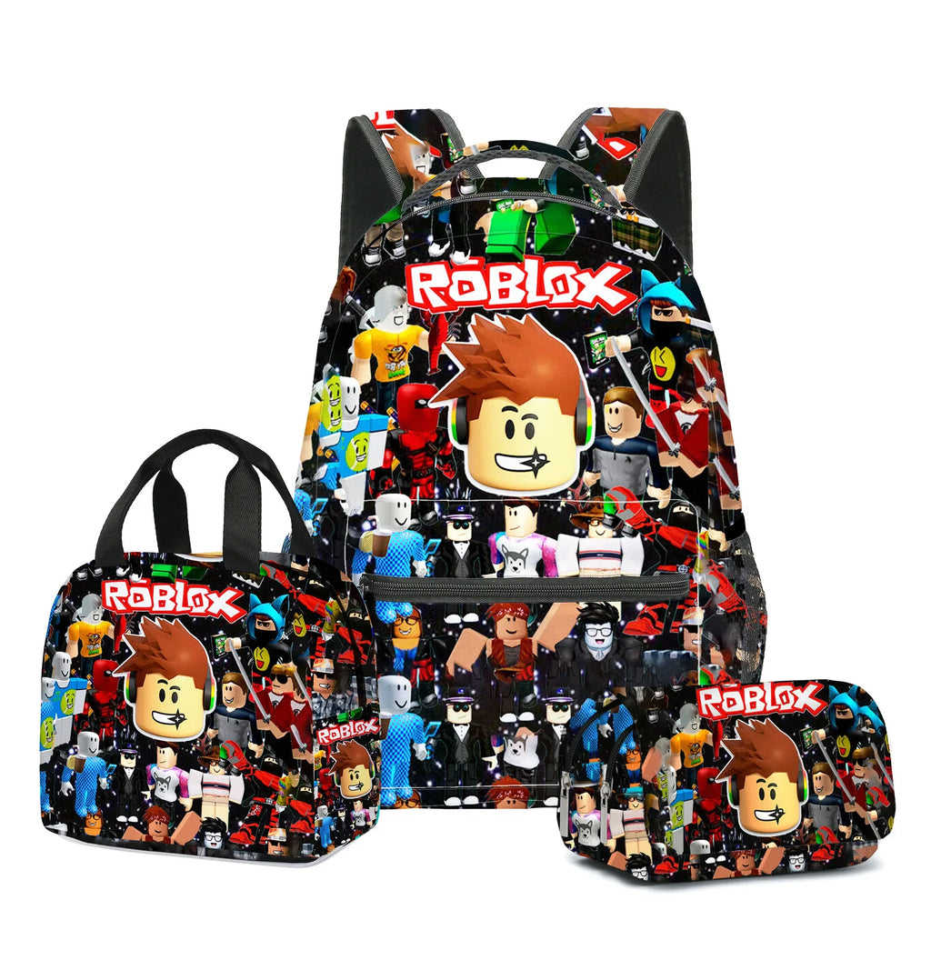 3pcs/Set Game Roblox Cartoon Anime School Bag Lunch Bag Pencil Case Set Student Backpack Birthday Gifts