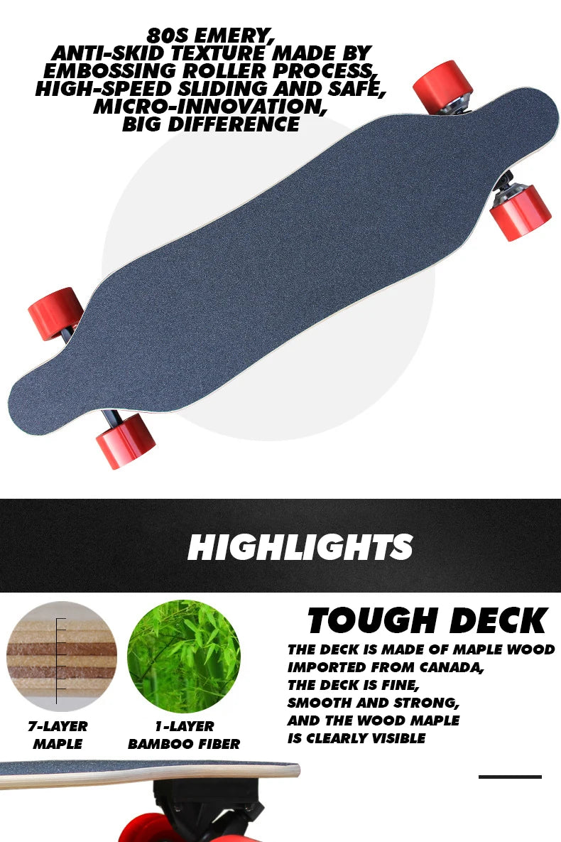 Electric Longboard for Adults High Speed Affordable Aluminum Deck with 90mm Polyurethane Wheels Customizable Colors for Boys