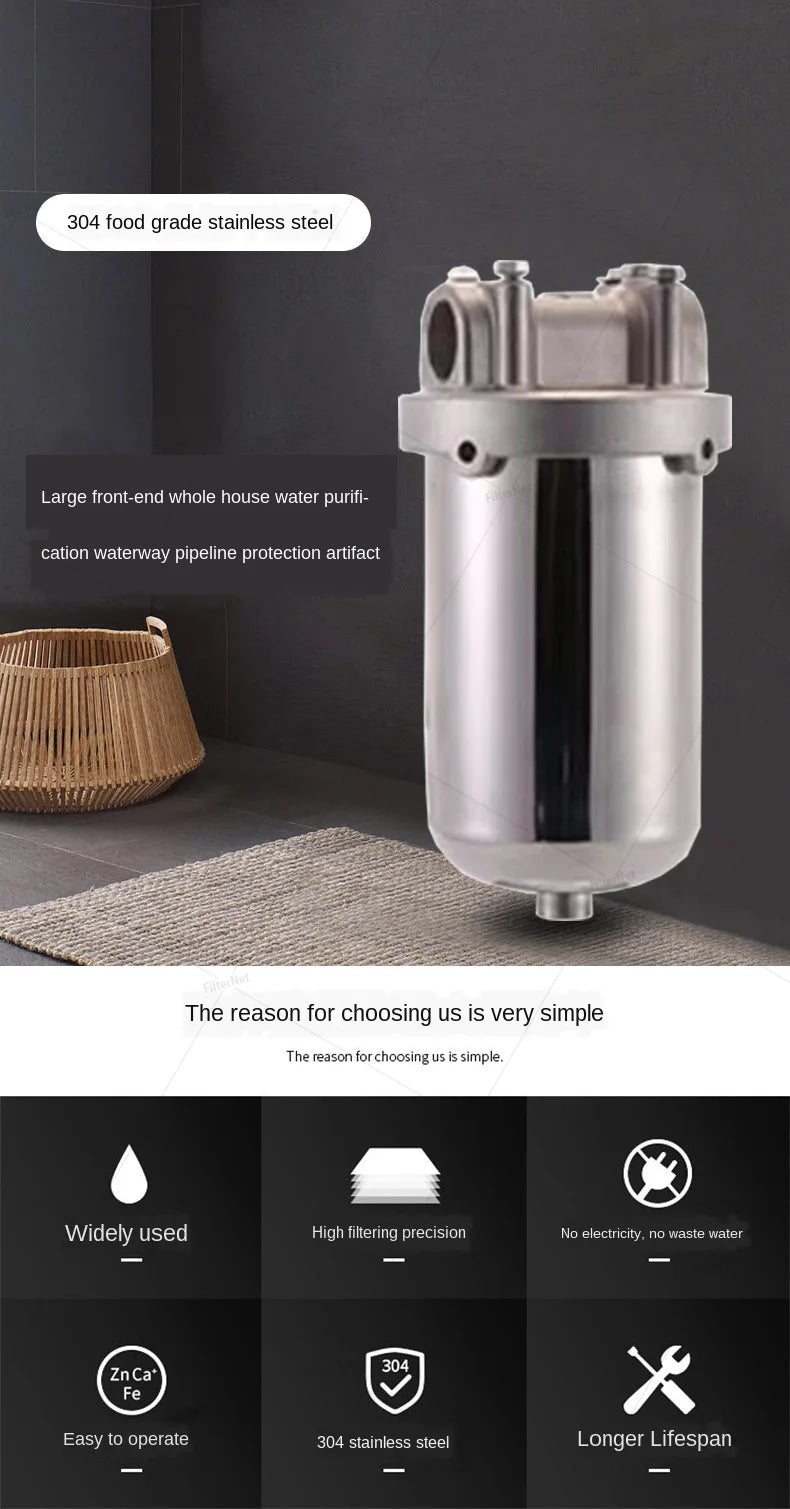 5 Inch Prefilter 304 Stainless Steel Hot Water Filter Housing DN15 DN20 DN25 for High Temperature High Flow Water Filter Housing