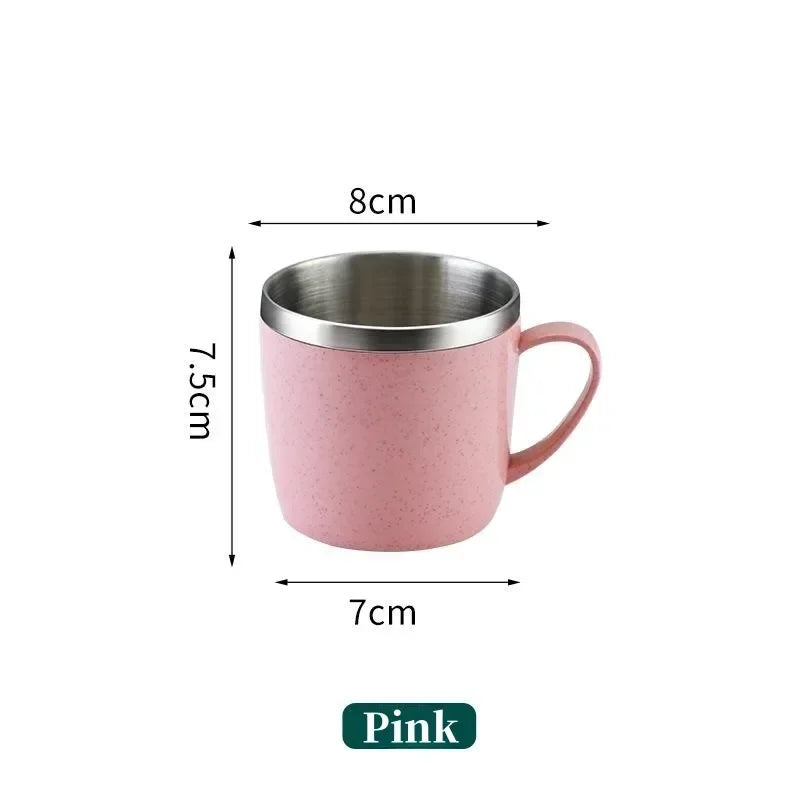 Double Layer Stainless Steel Water Cup Anti-scalding Coffee Milk Mug Tea Drinks Water Cups with Plastic Handle Office Tumbler