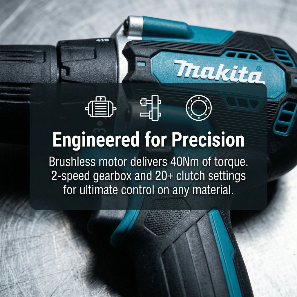 Makita Original DDF487 18V LXT Brushless Drill Driver, Multifunctional Rechargeable Screwdriver for Wood Metal Drilling Tasks