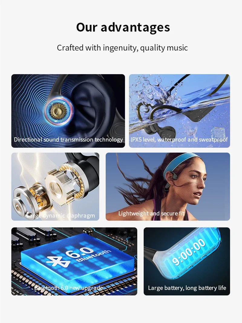 Bluetooth Wireless Bone Conduction Headphones Open Ear Headphones With Mic Waterproof Headphones For Sports Running