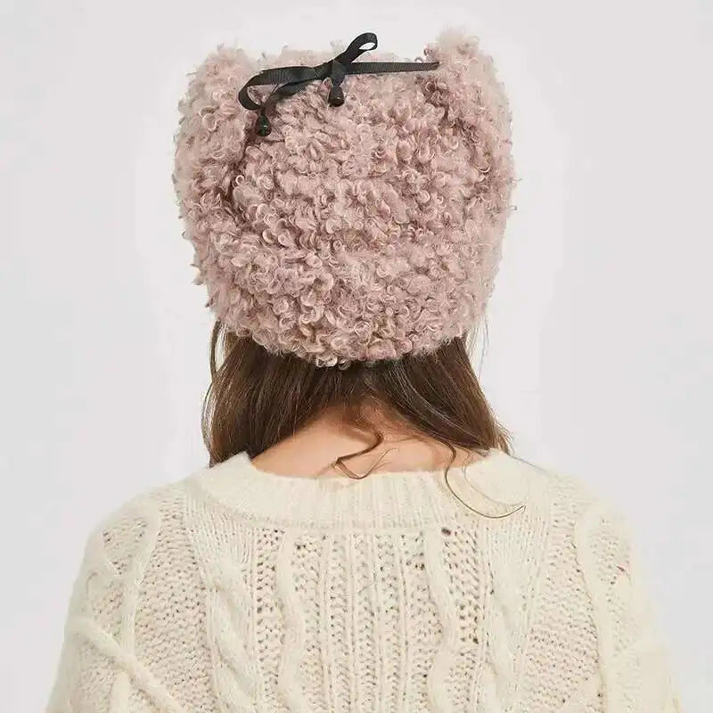 Winter Warm Bomber Hat Women Lamb Wool Faux Fur Hats Outdoor Thicken Earflap Caps Autumn Winter Ear Protect Ski Hat