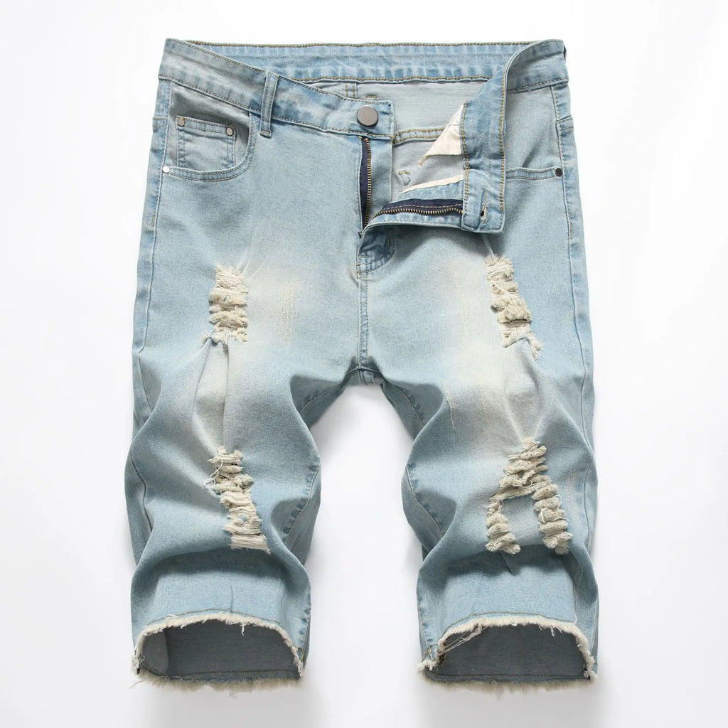 2026 New Denim Shorts for Men Fashion Casual Stretch Straight Short Jeans Men Summer Trend Holes Slim Fit Cowboy Short Trousers