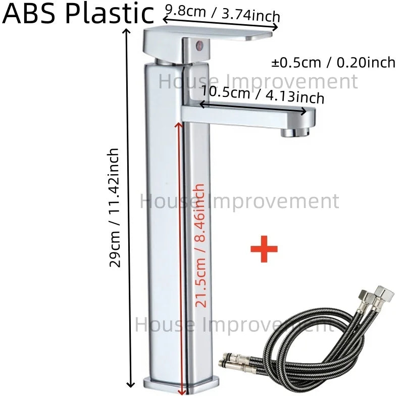 Bathroom Faucet Hot and Cold Water Tap Plastic Single Handel Single Hole Deck Mounted Washbasin Bathtub Mixer in Black Chrome