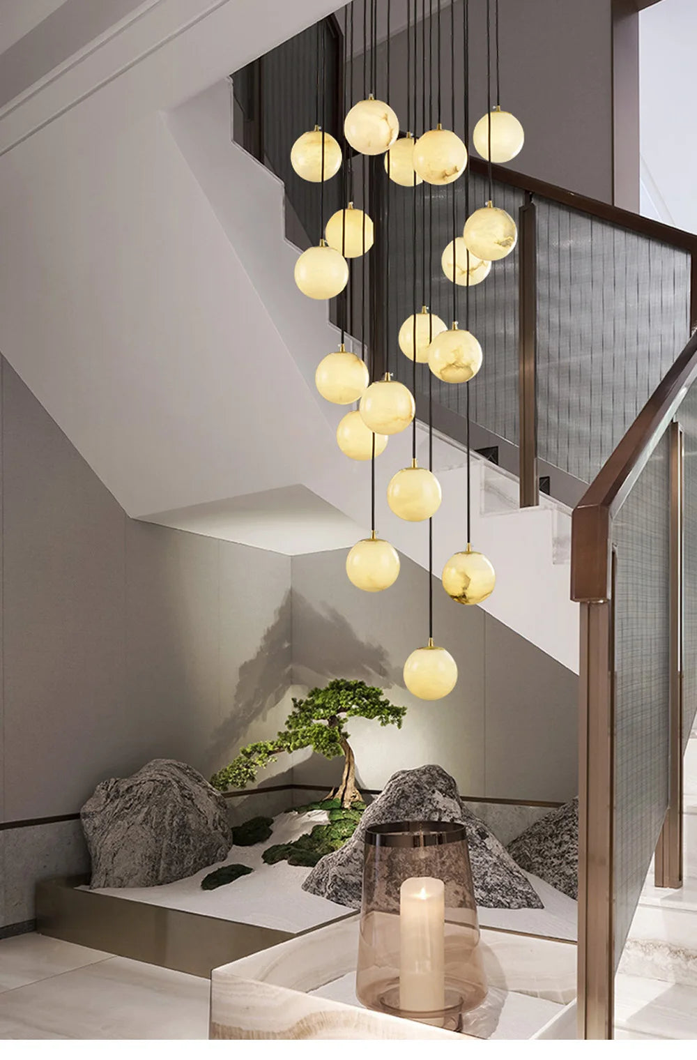 2026 New Modern Staircase Decor Lighting Luxury Marble Chandeliers Duplex Villa Loft Dining Room Hall Living Room Pendant Lights