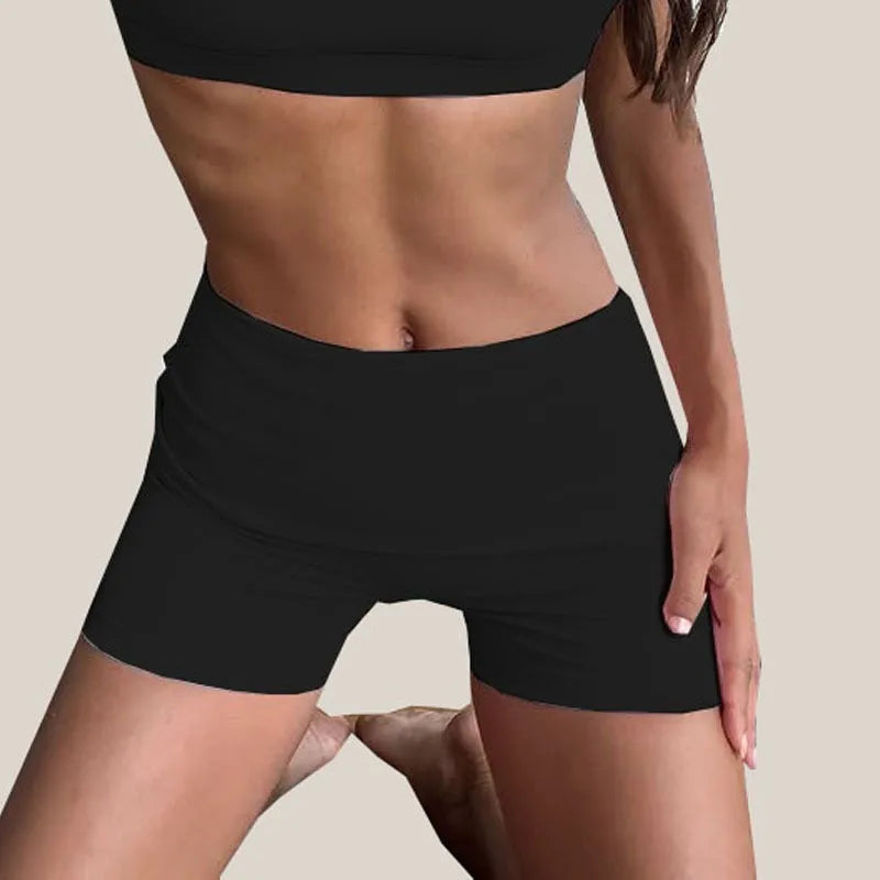 PMWRUN Women Fold Over Waist Biker Shorts High Waisted Ruched Design Soft Stretchy Breathable For Yoga Gym Workout Casual Wear