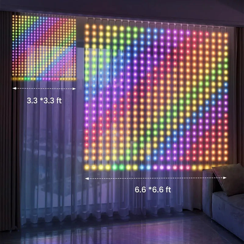 Smart LED Curtain Lights, 400 LEDs RGB+IC Color Changing Wall Lights, 9.84x9.84ft Indoor Dynamic DIY Pattern LED String Lights