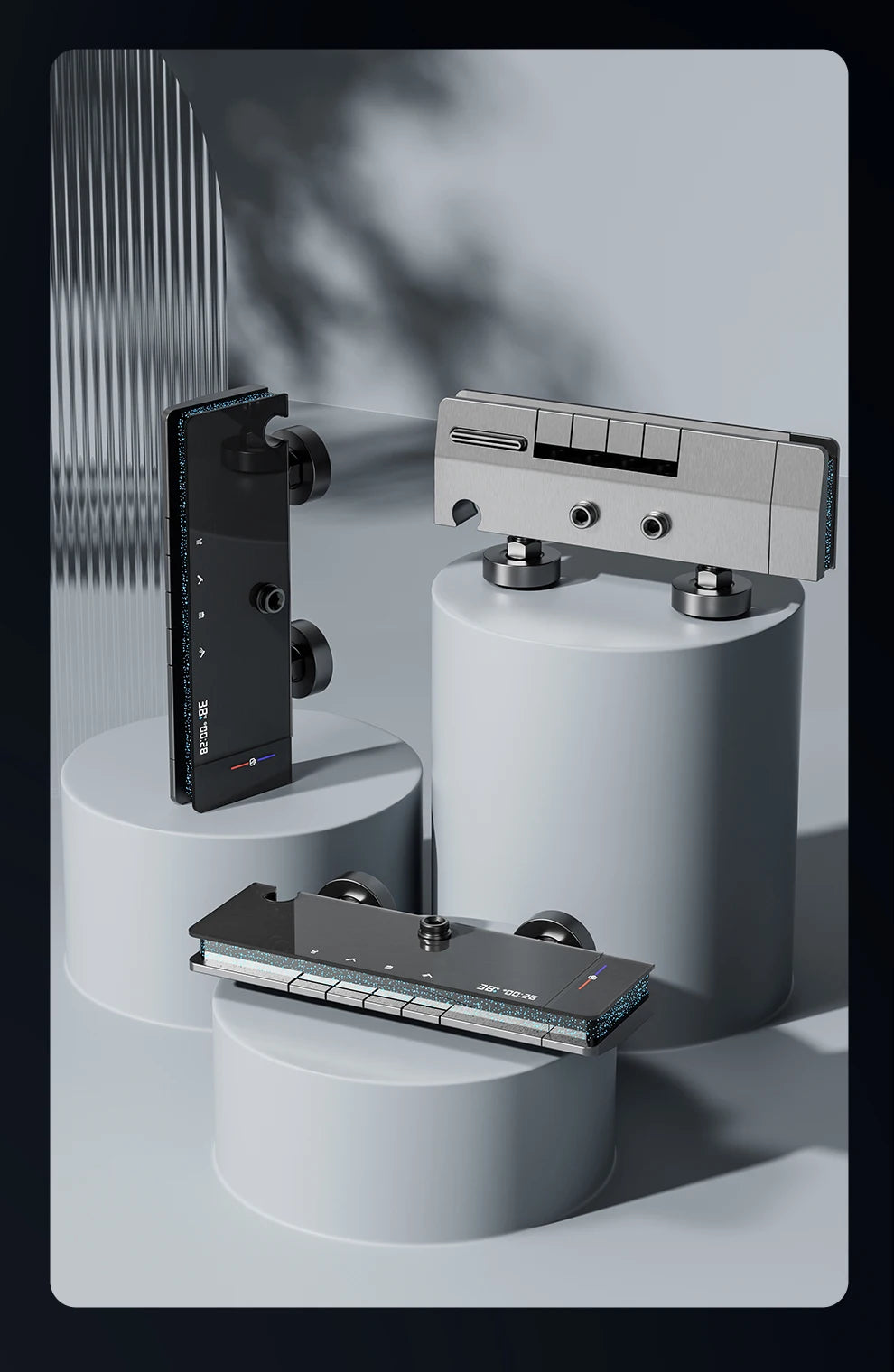 Gray Piano Button Ambient Light Bathroom Shower Full Set Digital Display Shower System Sets Rain Faucets Shower Head