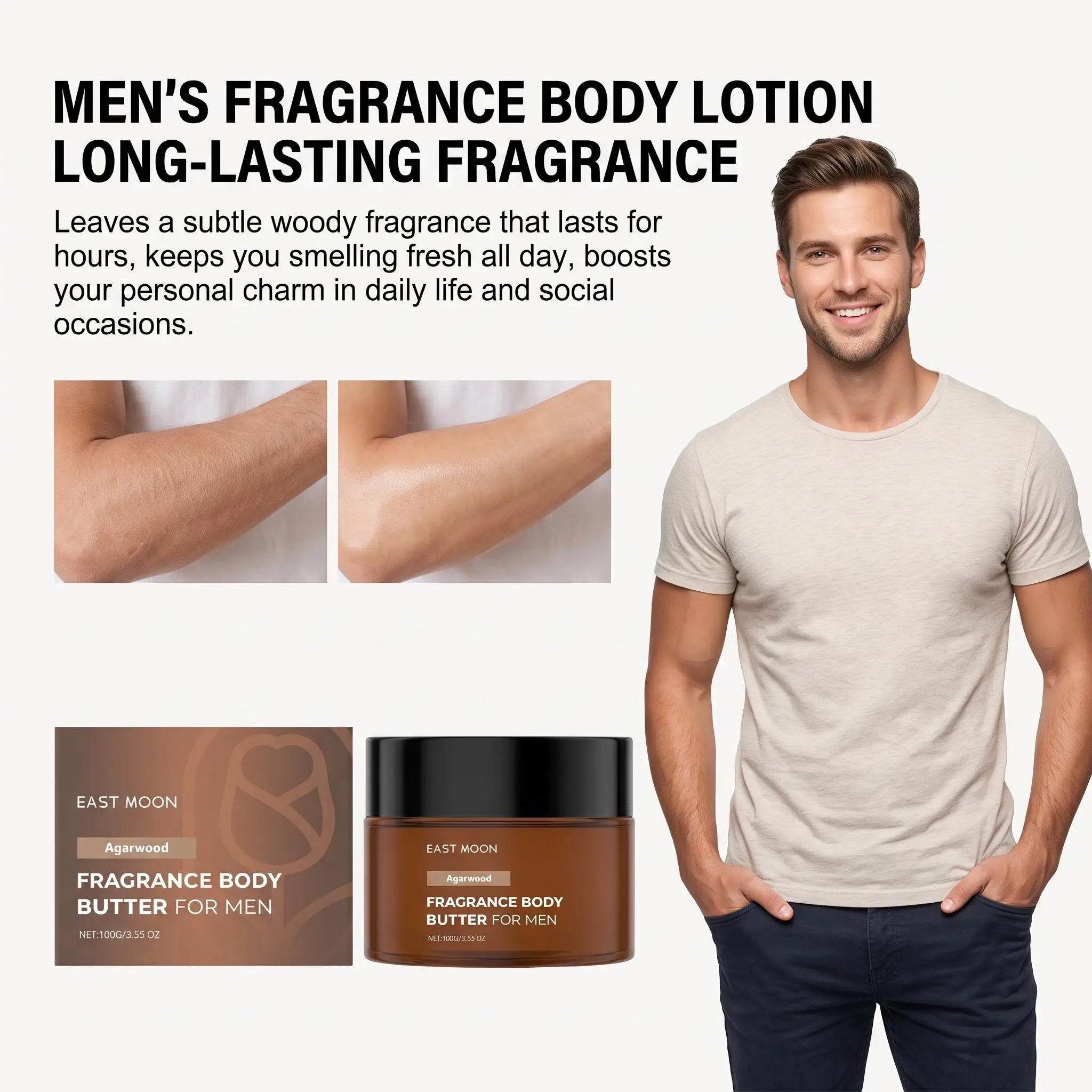 Men Pheromone Body Cream Agarwood Fragrance Skin Body Cream Long Lasting Hydrate Improve Male Rough Skin Boost Confident Charm