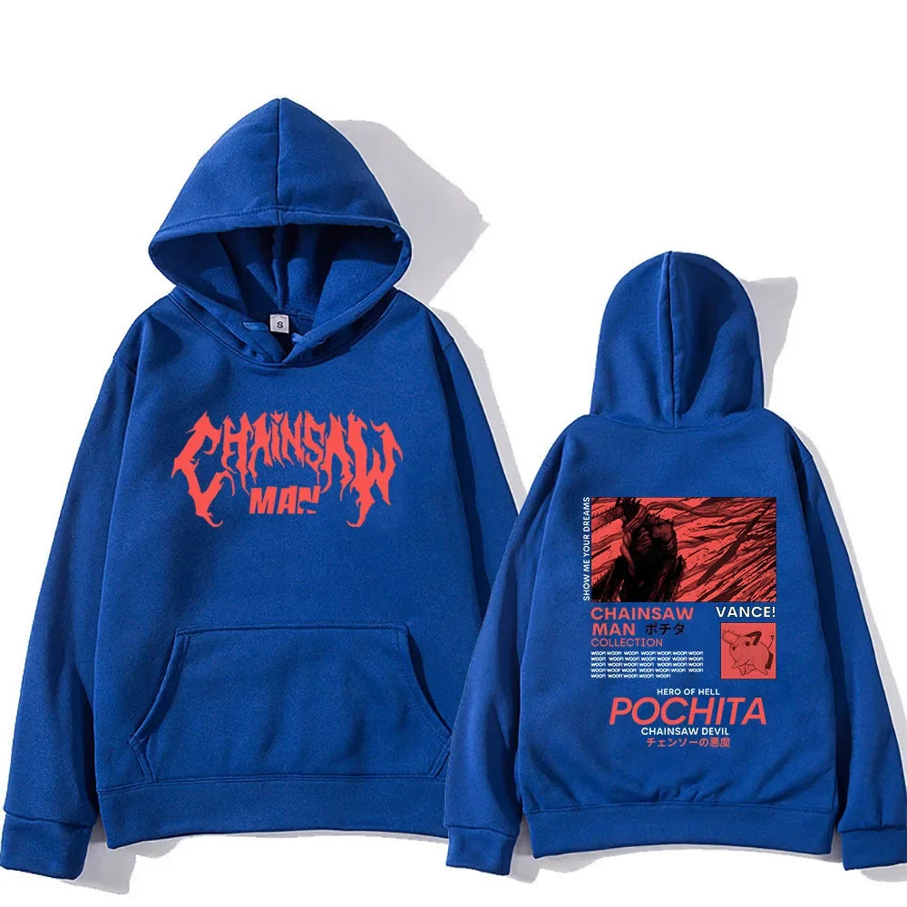 Men's popular chainsaw hooded sweatshirt printed hoodie long sleeved new top cartoon print Gothic streetwear 2024