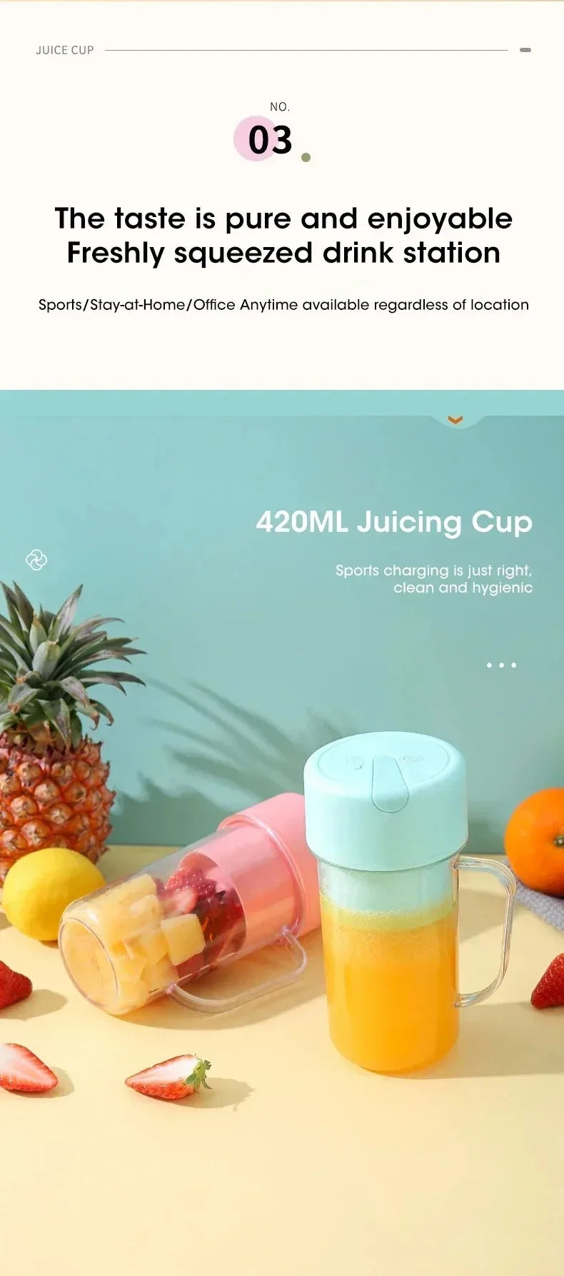 Portable USB Rechargeable Electric Juicer Cup 300ml with Straw for Smoothies and Shakes at Home Outdoor Office