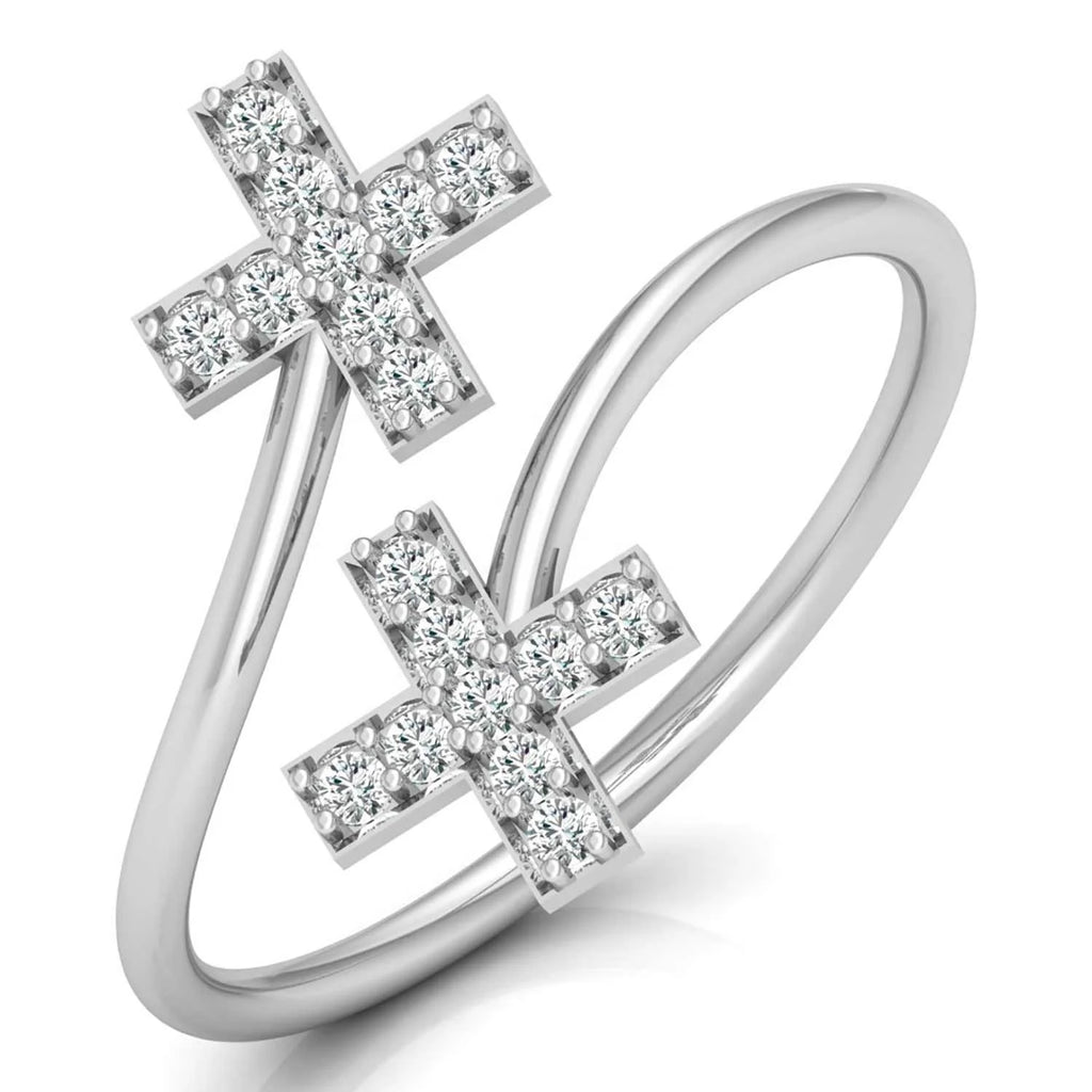 CVD HPHT Lab Created Diamond 10Karat Gold Ring Minimalist Open Bypass Double Cross Diamond Ring Customized Jewelry For Women