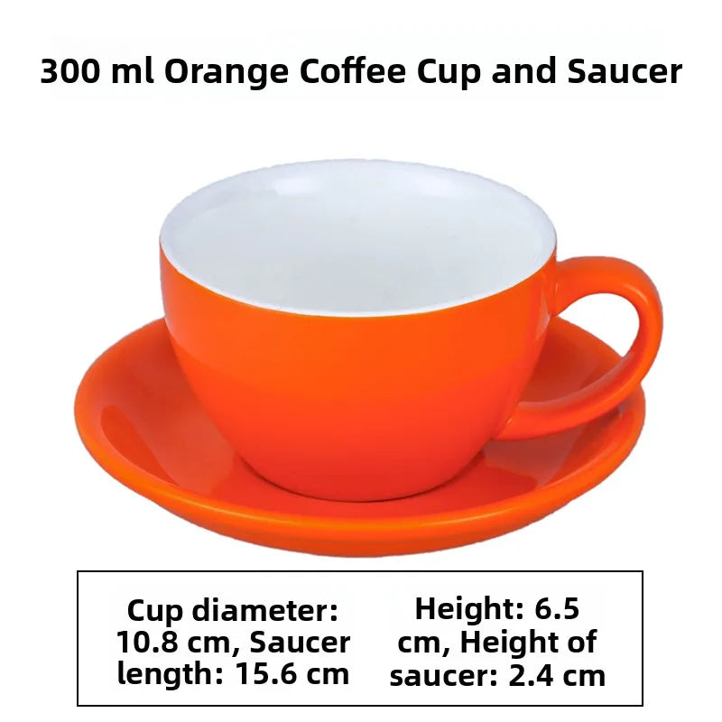 European Style Matte Latte Cup Ceramic Cappuccino Cup Large Mouth Coffee Cup Plate Set Handmade Craftsmanship 300ml