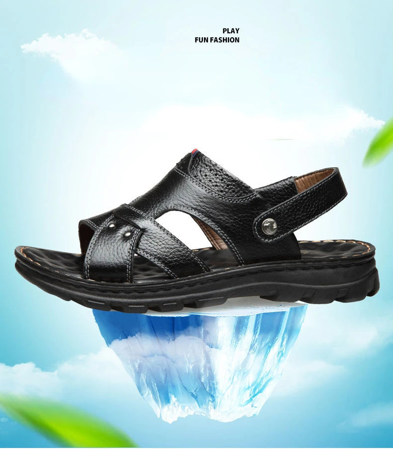Summer Men Leather Sandals Genuine Leather Non-slip Men Shoes Slippers Outdoor Thick-soled Beach Shoes Comfor Soft Men sandalias