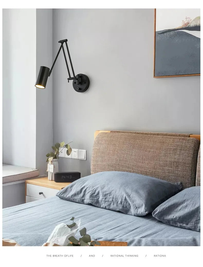 Led Dimmable Wall Lamp Bedroom Bedside Reading Light Folding Telescopic Switch Modern Creative Study Rocker Wall Light Fixture