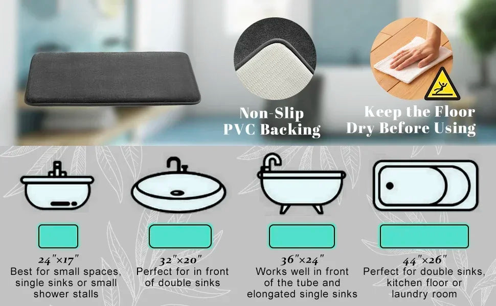 Bath Mat & Bathroom Extra Thick & Soft Memory Foam & Non Slip Super Absorbent Bathroom Rugs Bath Rug for Bathroom Floor