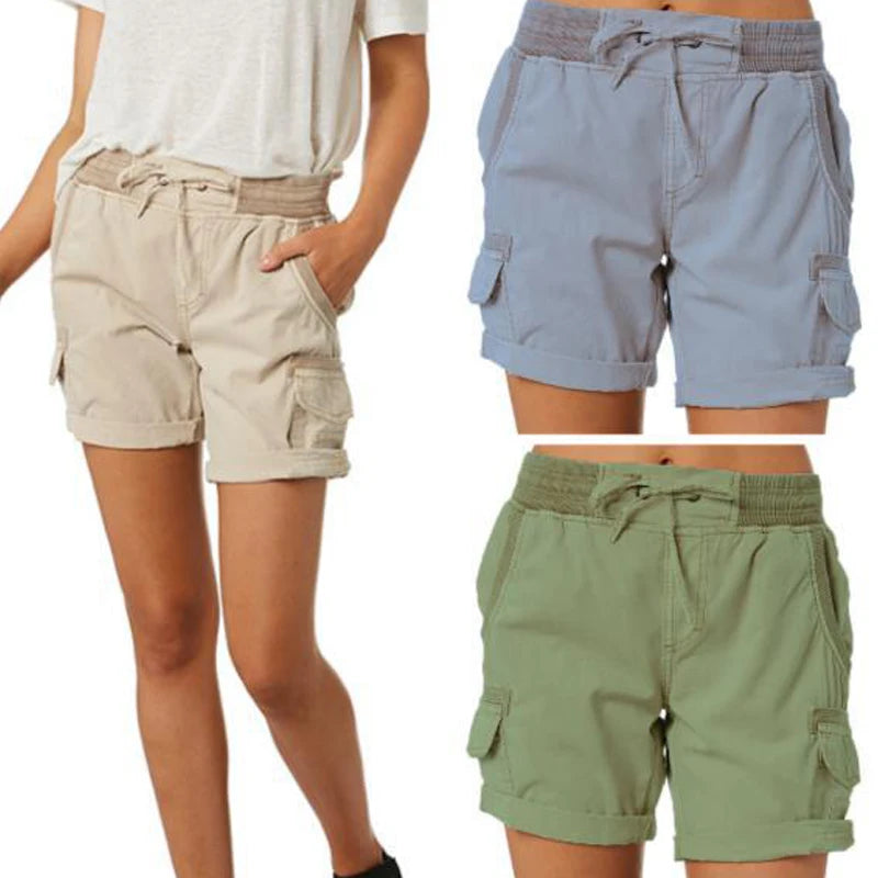 Womens Cargo Pants Shorts Soft Comfortable Casual Cotton Elastic Waist Shorts Summer Bottoms Jeans High Waisted Cargo Pants