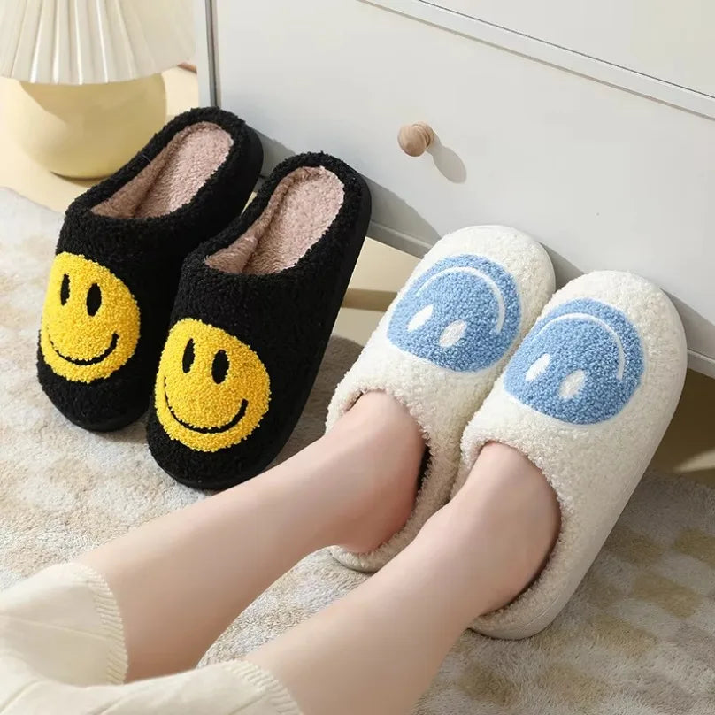 Fuzzy Smile Face Women man Slipper Kawaii Cartoon Plush Contton Indoor Funny Cute Winter Warm Floor house Home Non slip Shoes