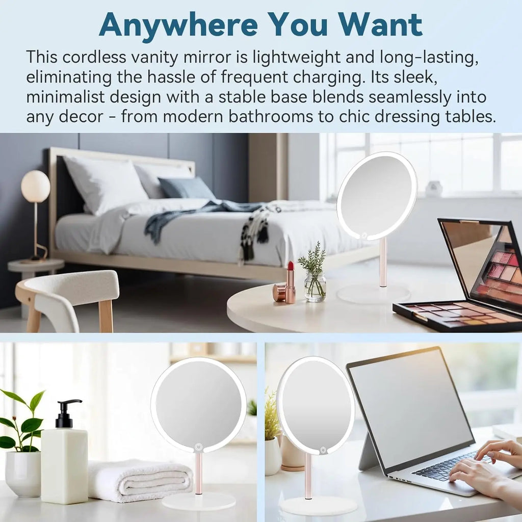 Portable Vanity Makeup Mirror with Lights Touch Control 3-Speed Brightness Multi-Angle LED Cosmetic Mirror for Makeup & Grooming