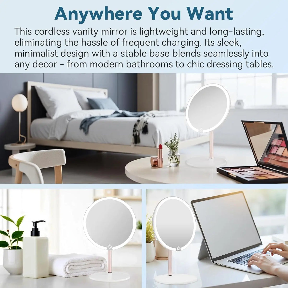 Portable Vanity Makeup Mirror with Lights Touch Control 3-Speed Brightness Multi-Angle LED Cosmetic Mirror for Makeup & Grooming