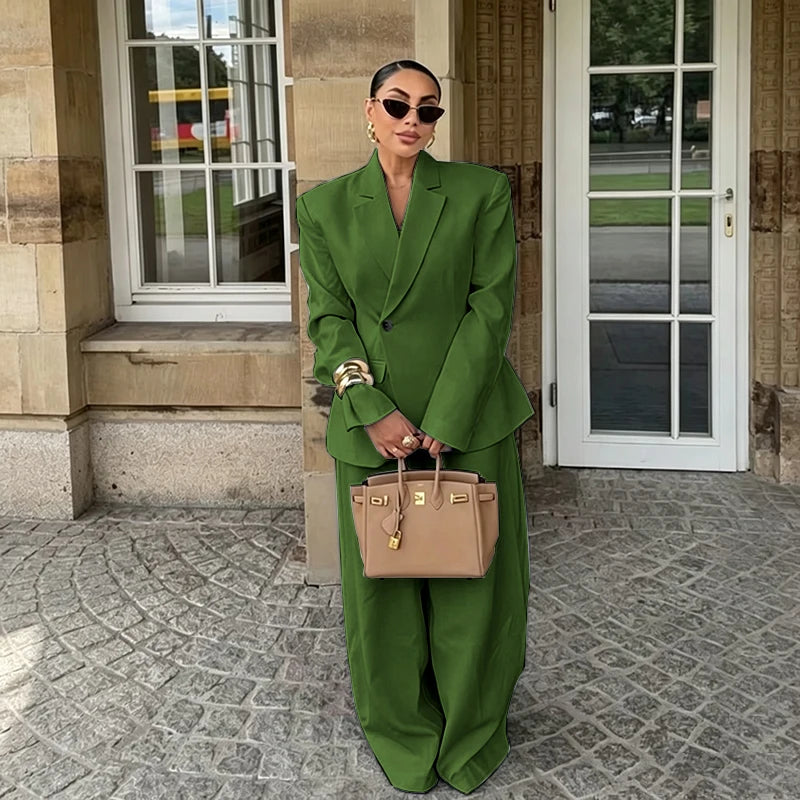 Chic White Wide-leg Pant Single Breasted Women Pants Set New Female Two Pieces(Blazer+Trousers) Conjuntos Femininos Elegantes