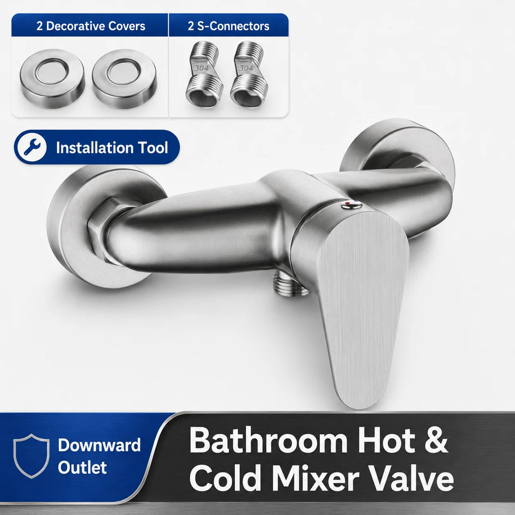 Stainless Steel Concealed Shower Mixer Valve Wall Mount Hot Cold Water Mixing Tap for Bathroom