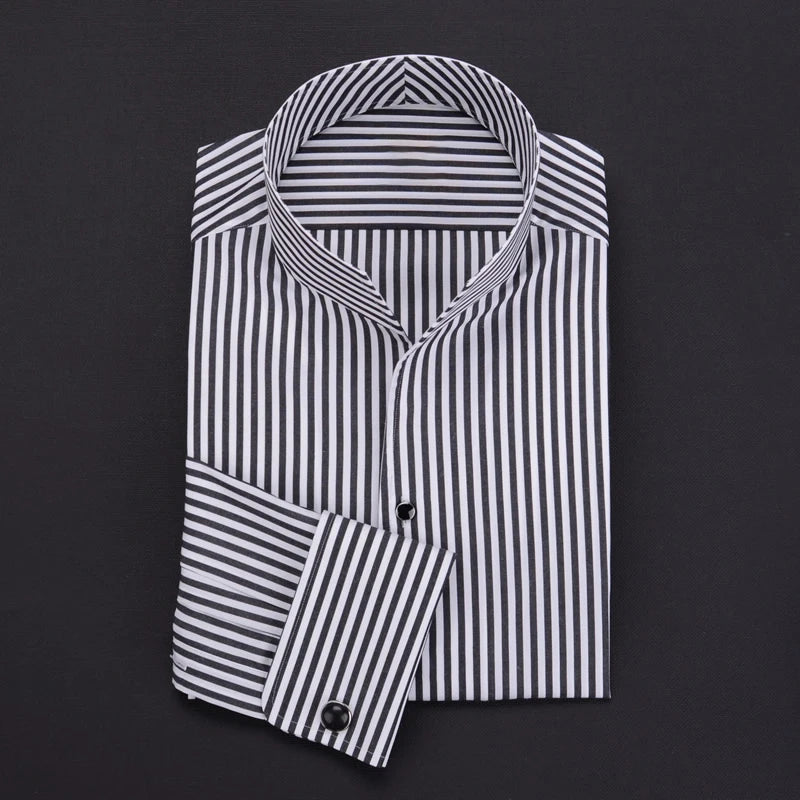 mens Long sleeve shirt  French stand collar business casual spring and autumn men's shirt