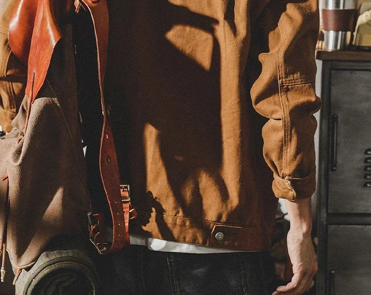Men's Denim Jacket Vintage Brown Male Jean Coats Cargo Designer Washed Clothing Winter 2025 Korean Style Elatic Original Cowboy