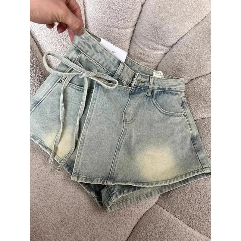Retro denim skirt women's summer new high-waisted hip-wrapped a-word short skirt pants