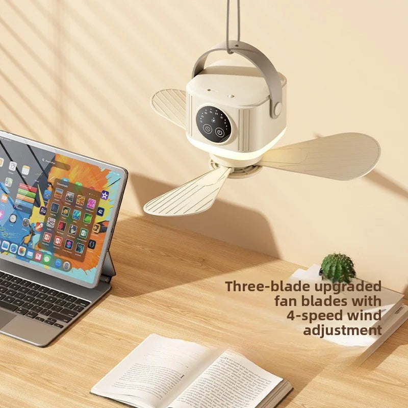 2026 New Portable Rechargeable Ceiling Fan Wireless USB Hanging Fan for Student Dorm Bed Outdoor Camping