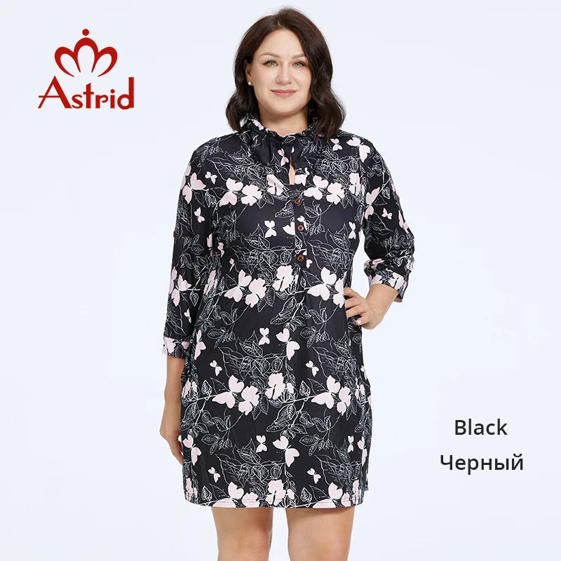 Astrid Women's Dresses 2023 New Long Sleeves Plus Size Floral Print Elegant Dress Stand-Up Collar Party Dresses Daily Office