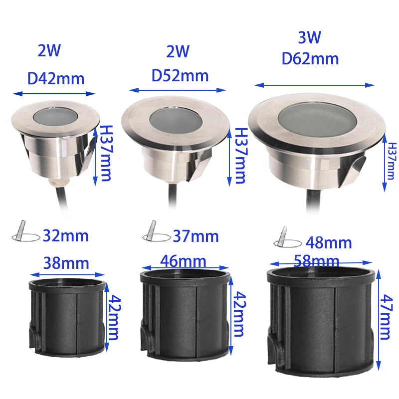 1W 2W 3W Waterproof Led Underground Light Terrace Spot DC12V 24V Rgb Garden Decoration Dimmable Built-in Floor Deck Lamp IP68
