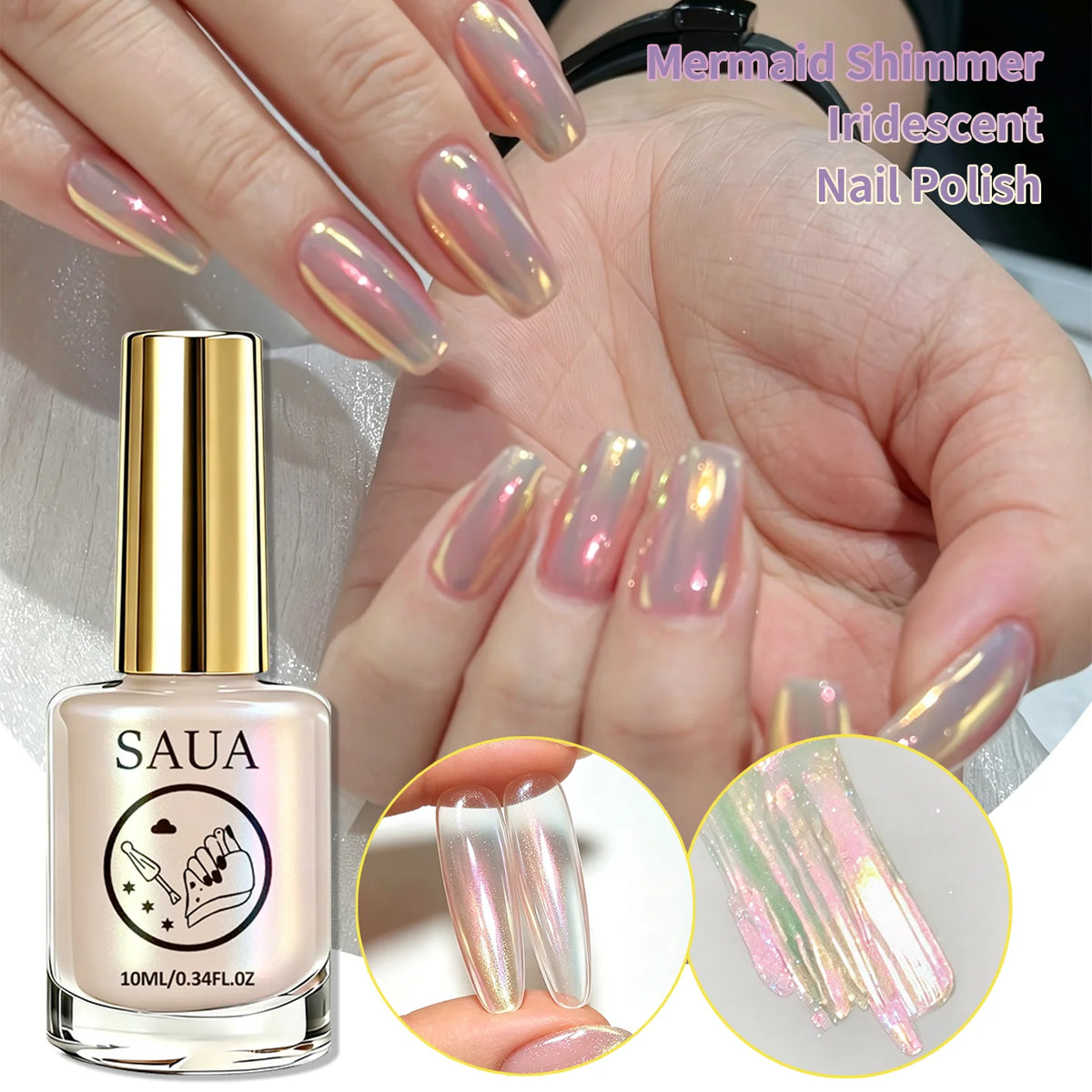 Colorful Aurora Polarized Nude Nail Polish 10ML, Gentle Versatile Color, Easy Application, Quick Dry, Glossy Transparent