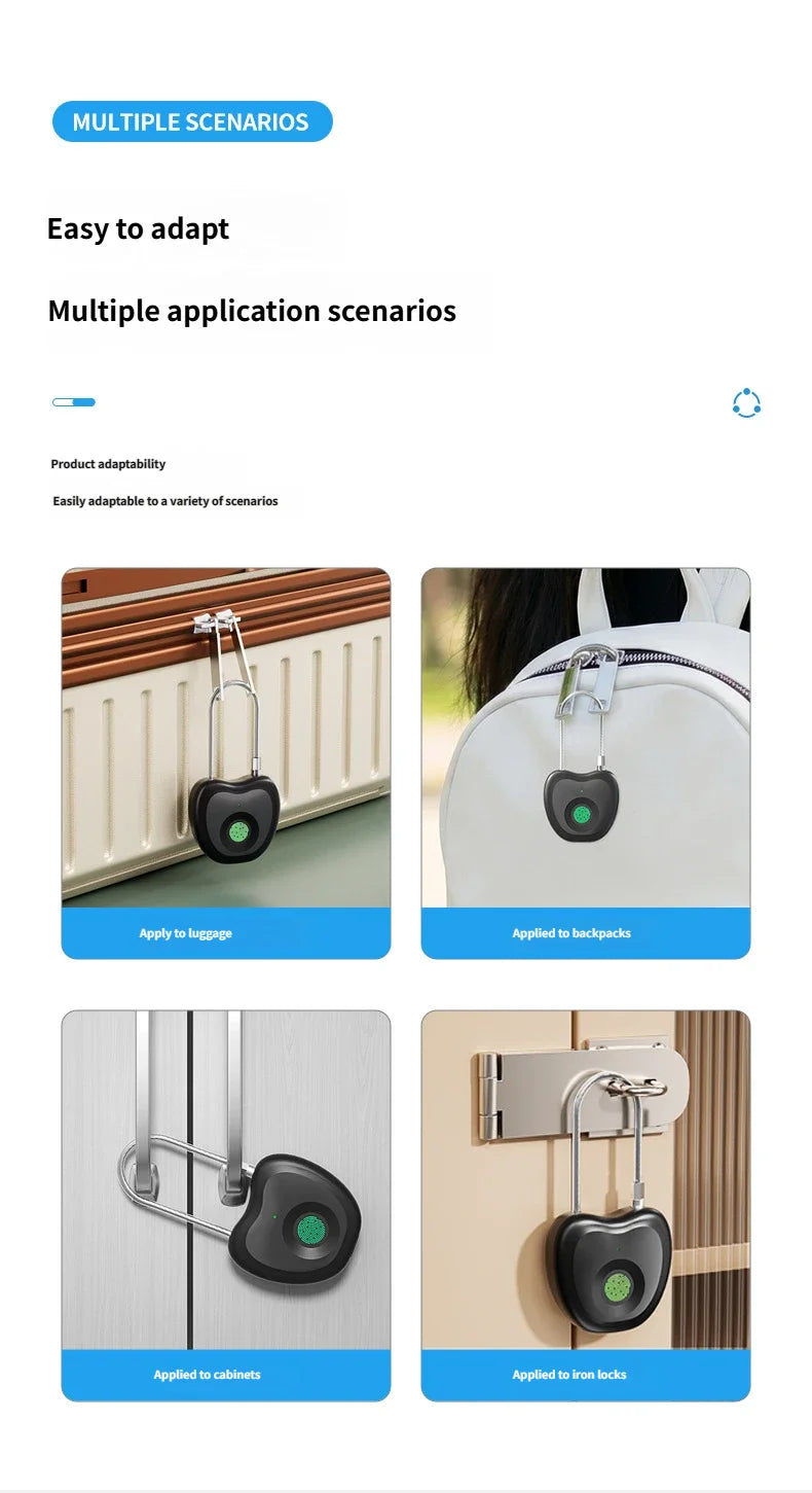 Smart Fingerprint Padlock Biometric Intelligent Lock Dormitory Home Protection Outdoor Cabinet Warehouse Extended Security Lock
