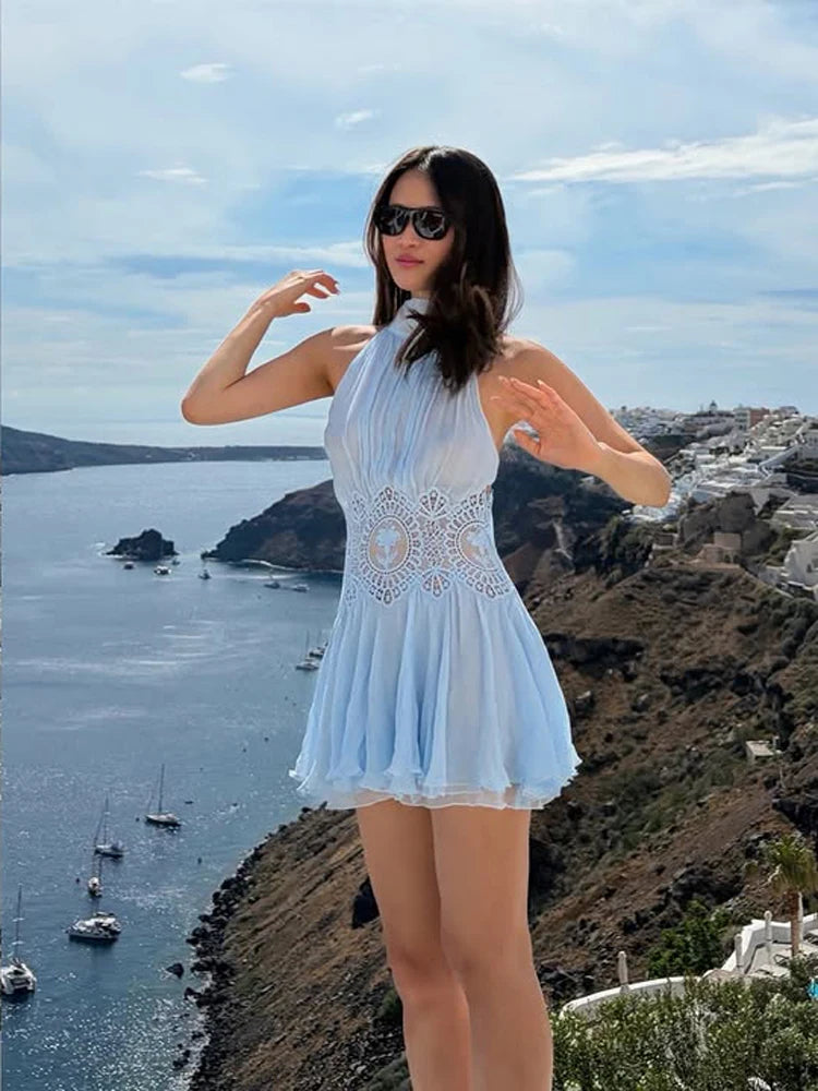 Women Pink Lace Double Strap Crop Top Two Piece Set Boho Sleeveless Flowy Matching Outfit 2026 Seaside Vacation Casual Outfits