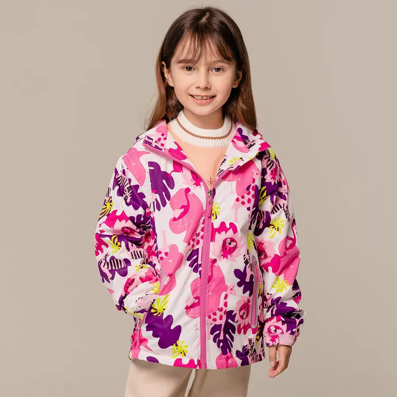 Dubbped New Fashion Spring  Autumn Jackets Rian Girls Coat Waterproof Windproof Windbreaker  Hooded Kids Clothes 3-12Y