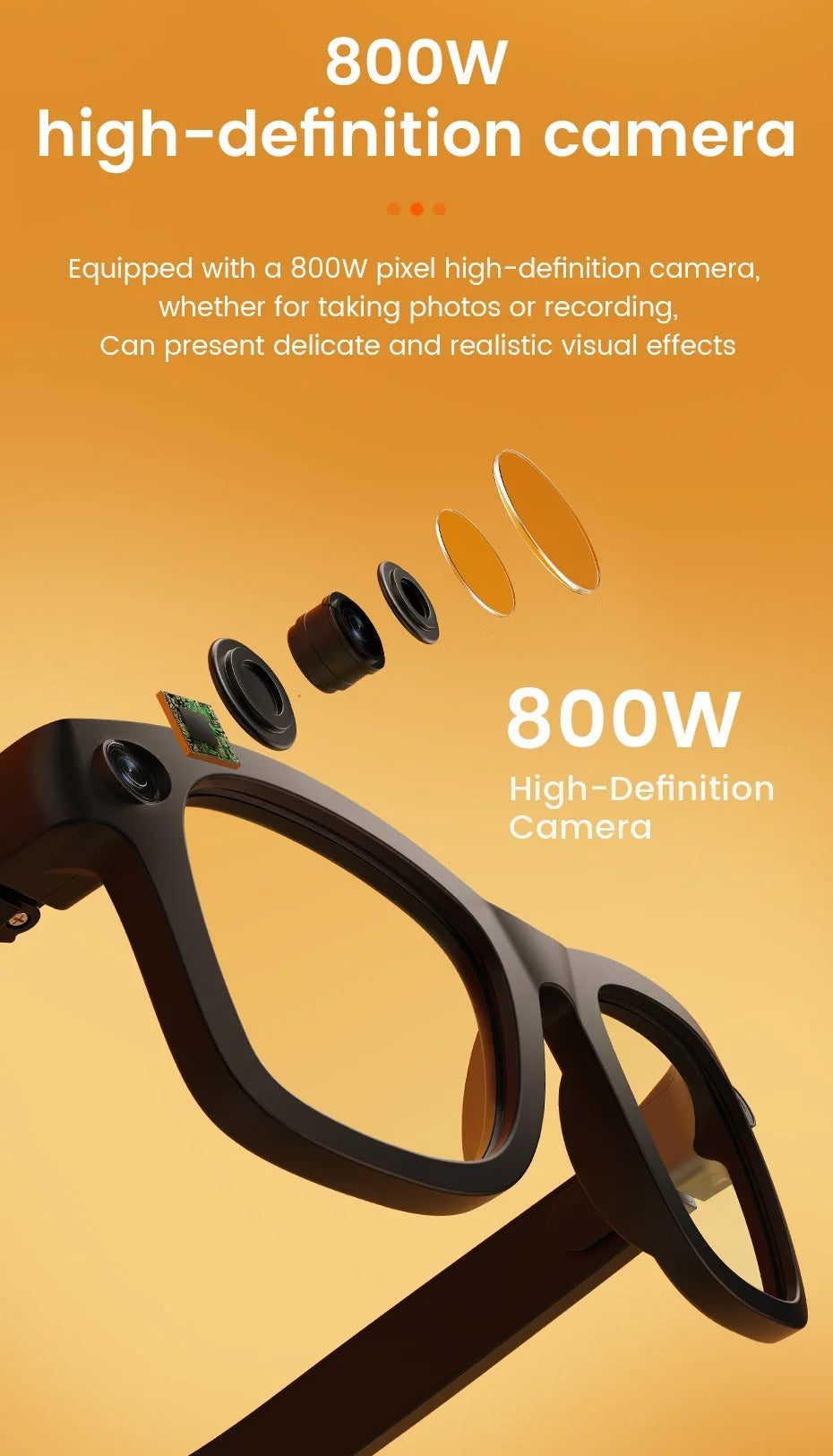 2026 New Smart Glasses 800W HD Camera WIFI Transmission Anti-shake Video Recording AI Translation Music Wireless Call Sunglasses