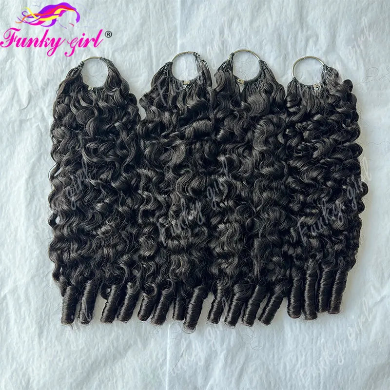 12A Burmese Curly Feather Crochet Human Hair Knotless Pre-Separated Natural Black Lightweight Reusable Crochet Hair Extensions
