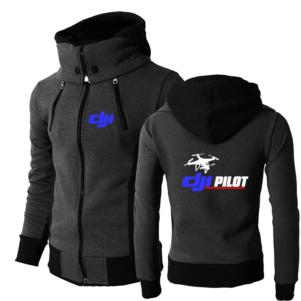 2025 Spring And Autumn Man's Handsome Versatile Hooded Coat Dji Drone Pilot Logo Print Leisure Fashion Zipper Coat Slim Jacket
