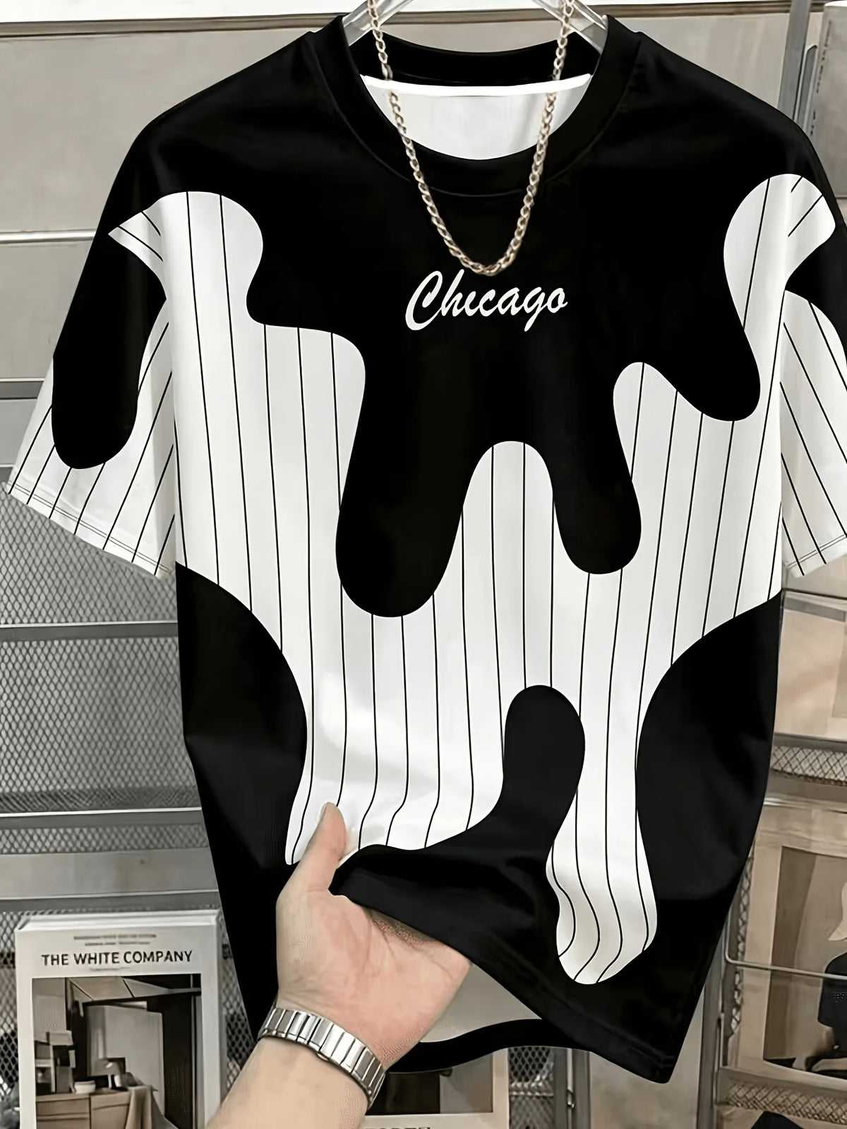 Men Mesh Sports T‑Shirt Abstract Patchwork Print O‑Neck Short Sleeve Loose Breathable Summer Casual Top