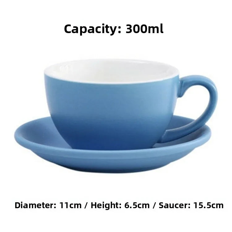 European Style Matte Latte Cup Ceramic Cappuccino Cup Large Mouth Coffee Cup Plate Set Handmade Craftsmanship 300ml
